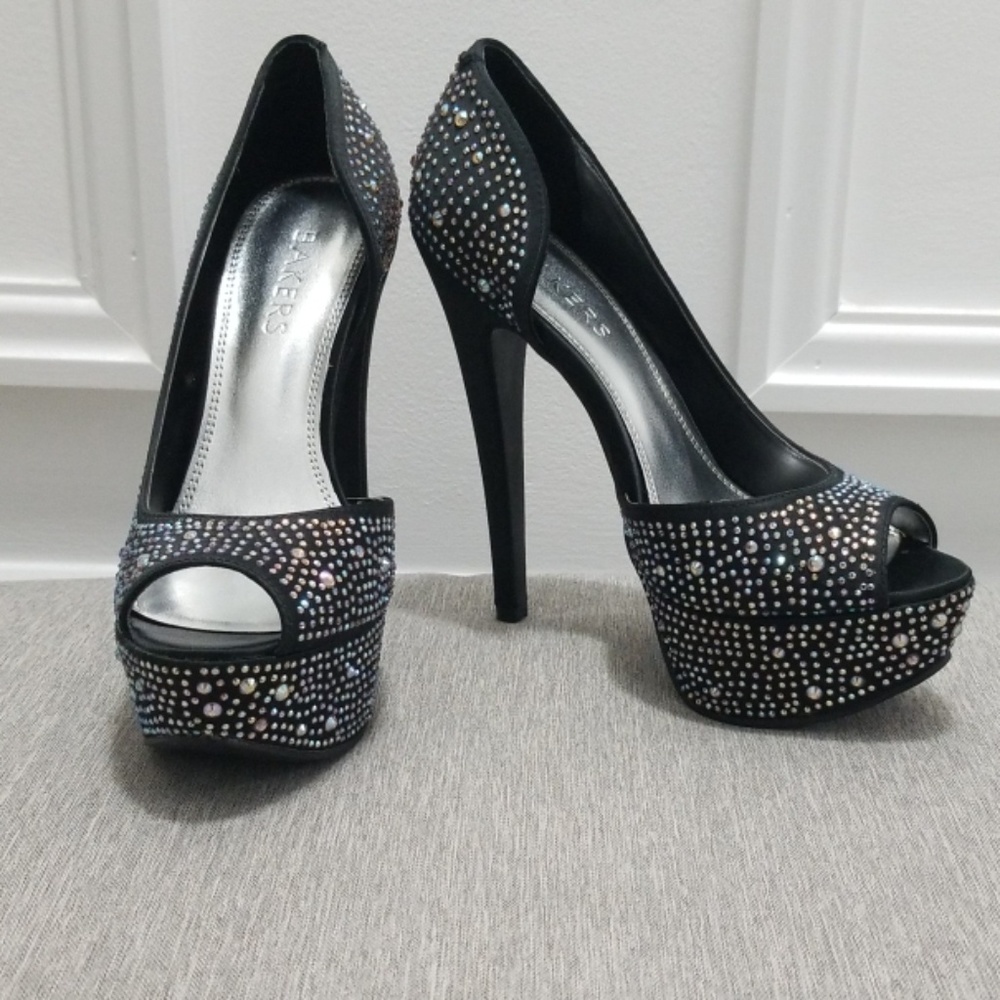 BAKERS Rhinestone Peep Toe Heels Size 7